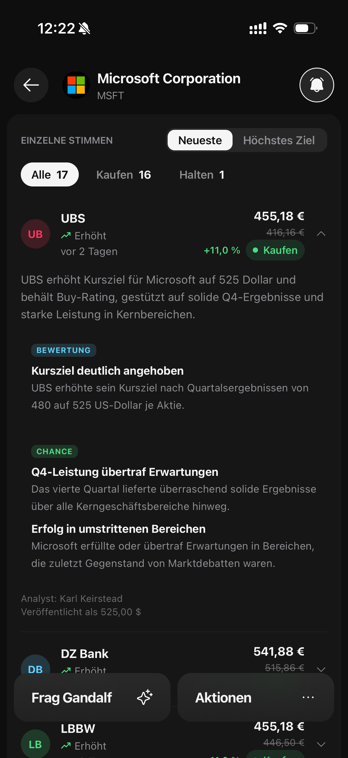 Eine Ratingänderung mit ihrer Begründung