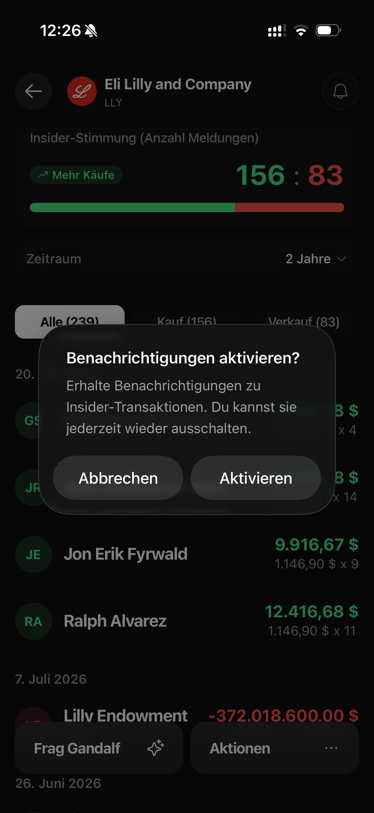 Benachrichtigung zu neuen Insider-Transaktionen einrichten