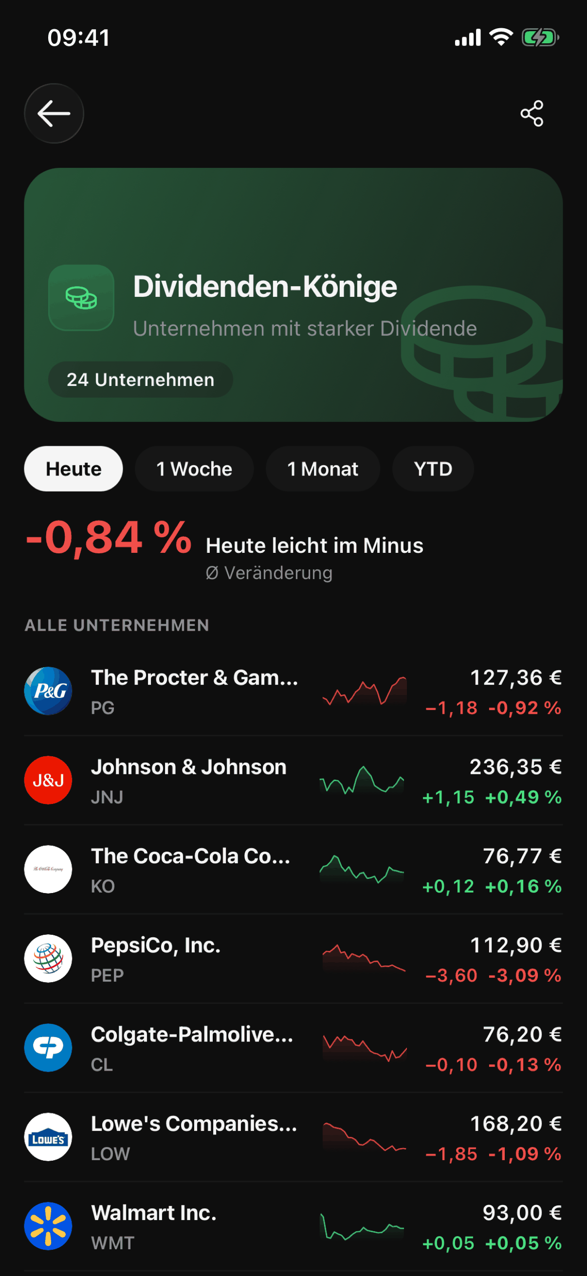 Das Thema „Dividenden-Könige“ in der VinciFi-App, mit seiner These und den zugehörigen Unternehmen