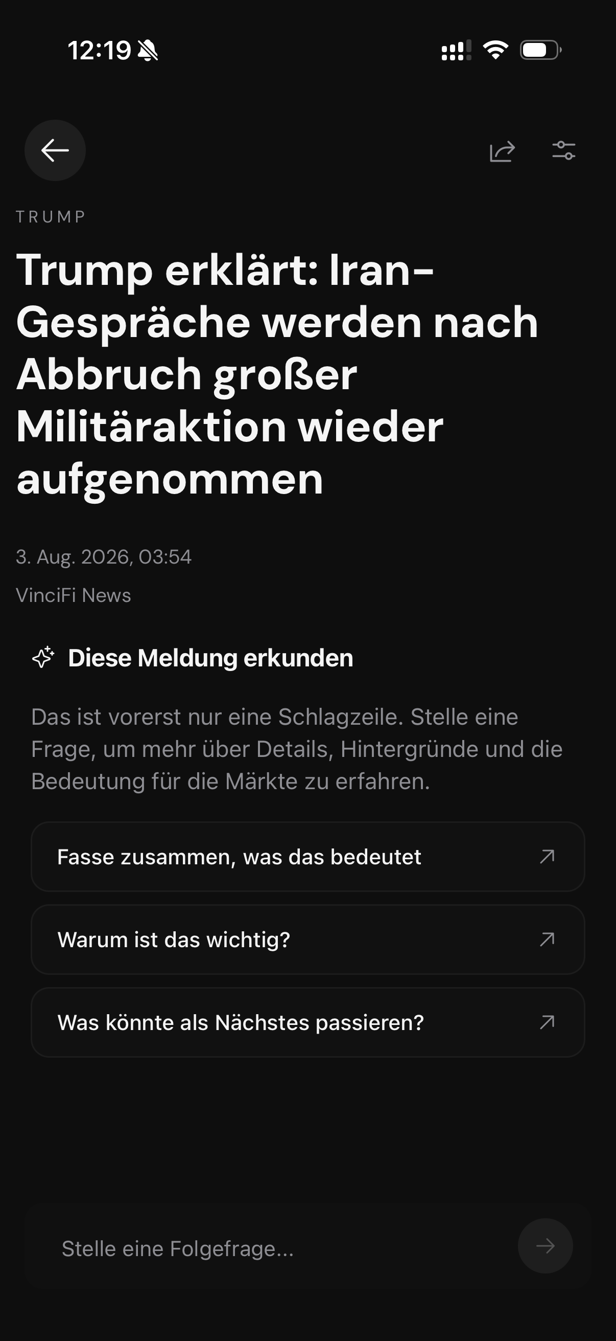 Eine einzelne Aussage mit der Reaktion der Märkte